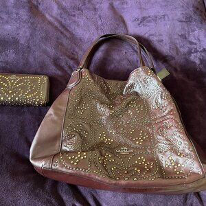 Coach New York Mini Stud Large Edie - Oxblood - 33534 and matching Wallet 52328